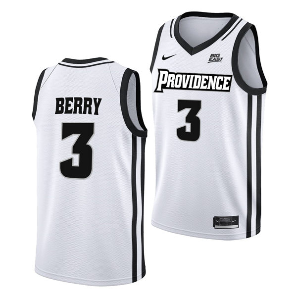 Mens Youth Providence Friars #3 Quante Berry Nike 2023 White College Basketball Game Jersey