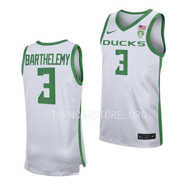 Mens Youth Oregon Ducks #3 Keeshawn Barthelemy Nike White College Basketball Game Jersey