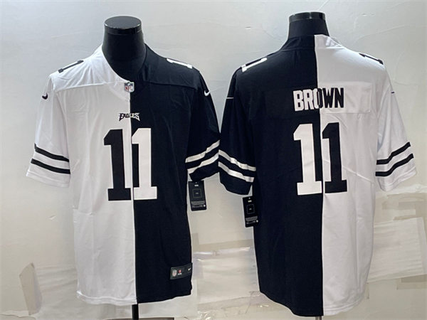 Mens Philadelphia Eagles #11 A.J. Brown Nike White Black Split Limited Jersey