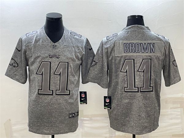 Mens Philadelphia Eagles #11 A.J. Brown Nike Grey Wool Limited Retro Jersey