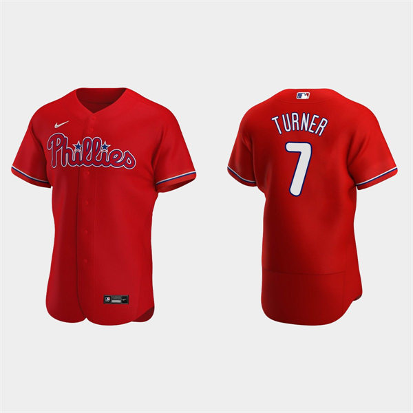 Mens  Philadelphia Phillies #7 Trea Turner Nike Red Alternate FlexBase Jersey