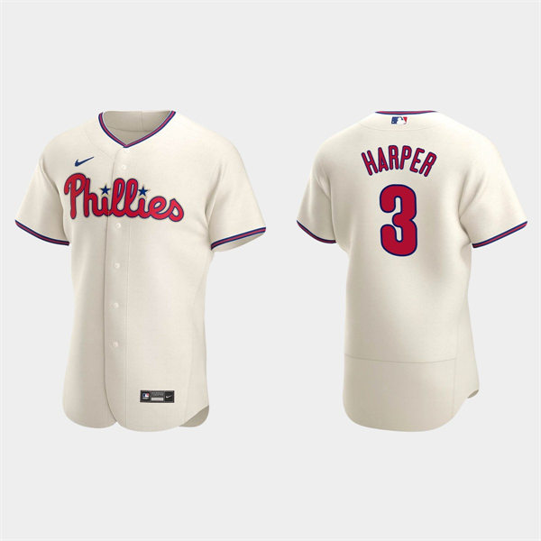 Mens Philadelphia Phillies #3 Bryce Harper Nike Cream Alternate Flexbase Player Jersey