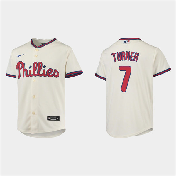 Youth Philadelphia Phillies #7 Trea Turner Nike Cream Alternate CoolBase Jersey