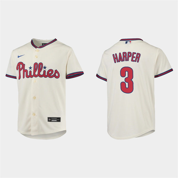 Youth Philadelphia Phillies #3 Bryce Harper Nike Cream Alternate CoolBase Jersey