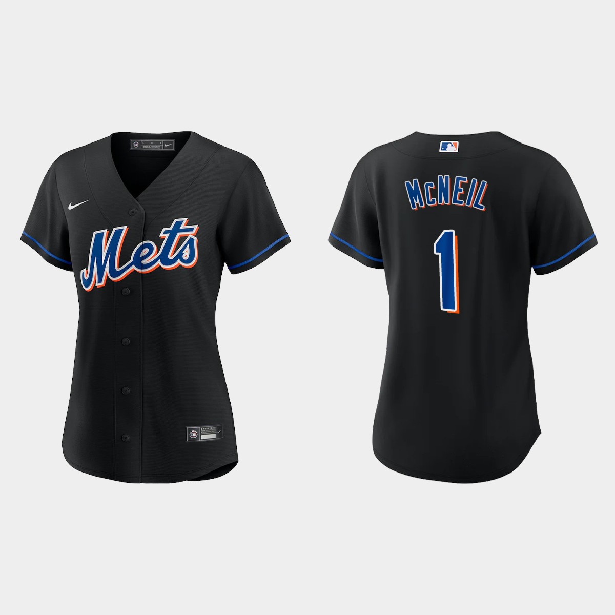 Women New York Mets #1 Jeff McNeil Black Replica Alternate Jersey