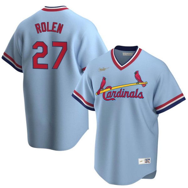 Mens St. Louis Cardinals #27 Scott Rolen Nike Light Blue Pullover Cooperstown Collection Jersey