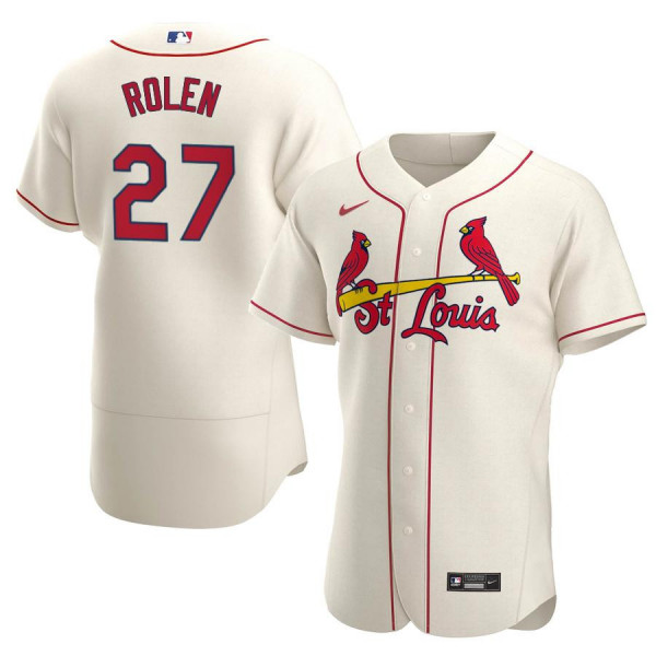 Mens St. Louis Cardinals #27 Scott Rolen Nike Cream Alternate FlexBase Player Jersey