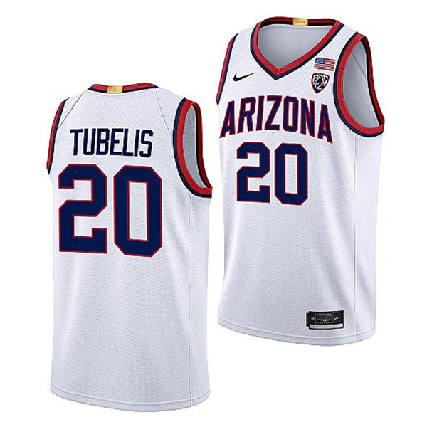 Mens Youth Arizona Wildcats #20 Tautvilas Tubelis Nike White 2022-23 College Basketball Game Jersey