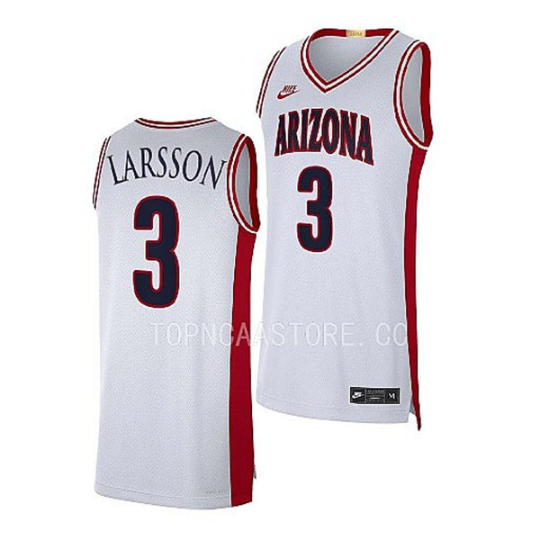 Mens Youth Arizona Wildcats #3 Pelle Larsson 2023 White Basketball Limited Retro Jersey