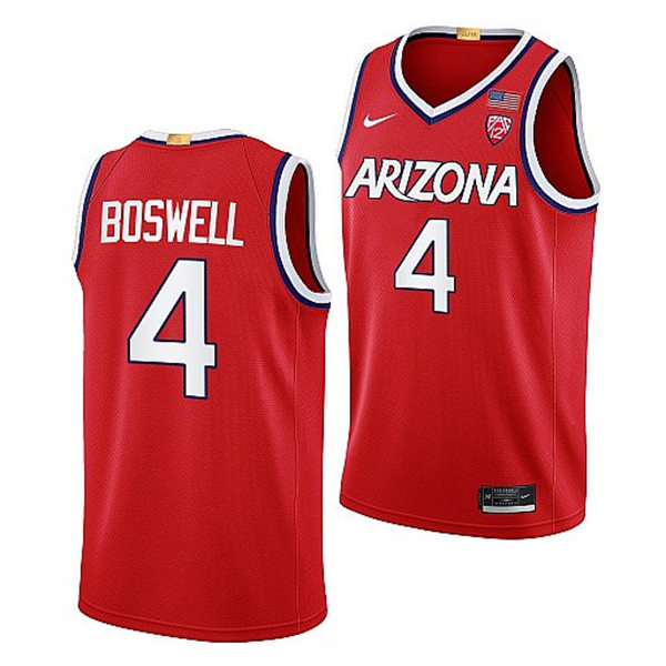 Mens Youth Arizona Wildcats #4 Kylan Boswell Nike Red 2022-23 College Basketball Game Jersey