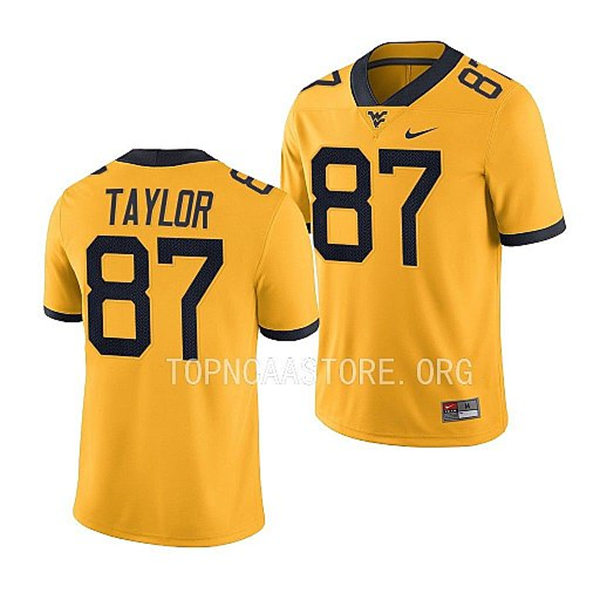 Mens Youth West Virginia Mountaineers #87 Kole Taylor Nike 2022 Gold College Football Game Jersey