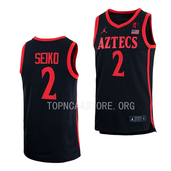 Mens Youth San Diego State Aztecs #2 Adam Seiko 2022-23 Black College Basketball Game Jersey