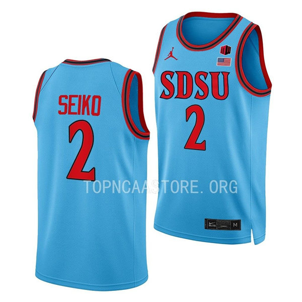 Mens Youth San Diego State Aztecs #2 Adam Seiko 022-23 Blue Alternate College Basketball Game Jersey