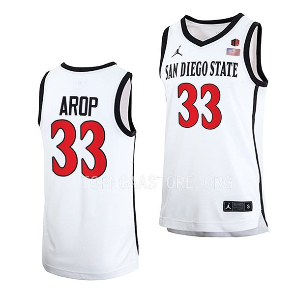 Mens Youth San Diego State Aztecs #33 Aguek Arop 2022-23 White College Basketball Game Jersey