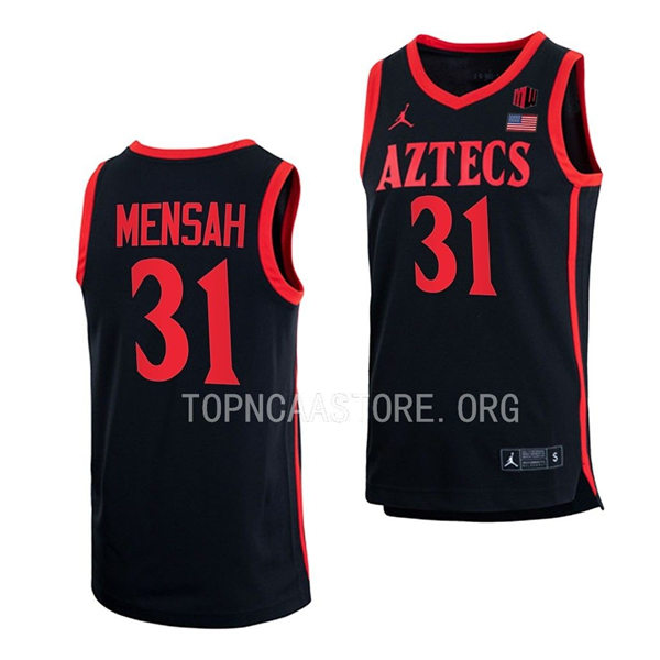 Mens Youth San Diego State Aztecs #31 Nathan Mensah 2022-23 Black College Basketball Game Jersey