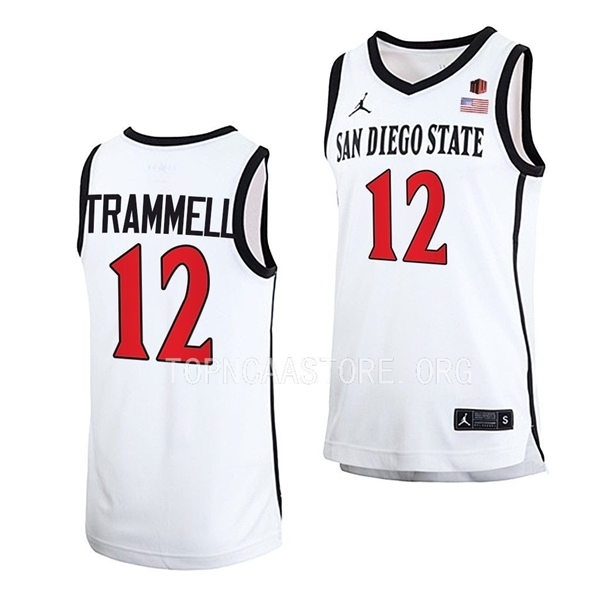 Mens Youth San Diego State Aztecs #12 Darrion Trammell 2022-23 White College Basketball Game Jersey