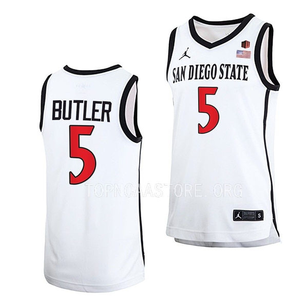 Mens Youth San Diego State Aztecs #5 Lamont Butler 2022-23 White College Basketball Game Jersey