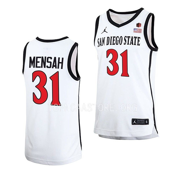 Mens Youth San Diego State Aztecs #31 Nathan Mensah 2022-23 White College Basketball Game Jersey