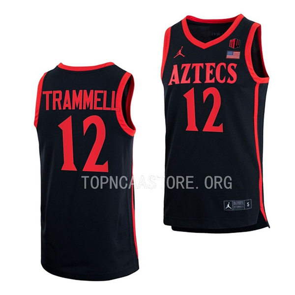Mens Youth San Diego State Aztecs #12 Darrion Trammell 2022-23 Black College Basketball Game Jersey