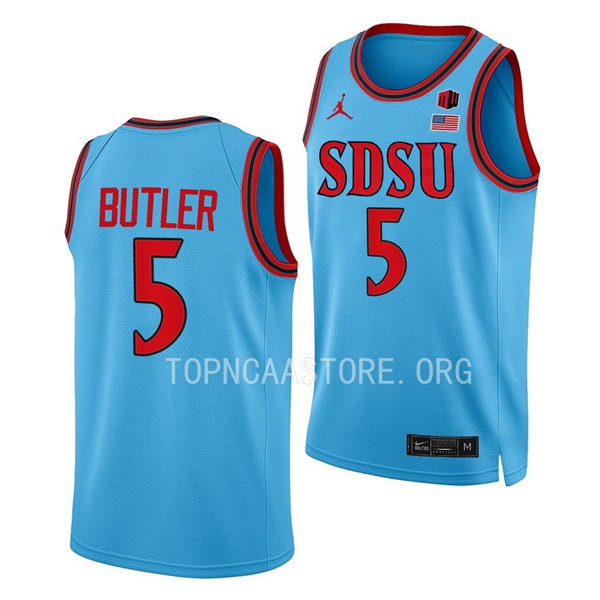 Mens Youth San Diego State Aztecs #5 Lamont Butler 022-23 Blue Alternate College Basketball Game Jersey