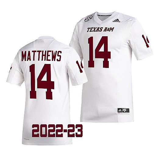 Mens Youth Texas A&M Aggies #14 Jacoby Matthews Adidas White College Football Game Jersey