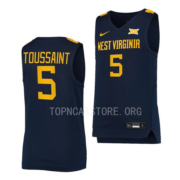 Mens Youth West Virginia Mountaineers #5 Joe Toussaint Nike 2022 Navy College Basketball Game Jersey