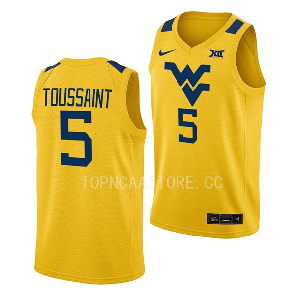 Mens Youth West Virginia Mountaineers #5 Joe Toussaint Nike 2022 Gold College Basketball Game Jersey
