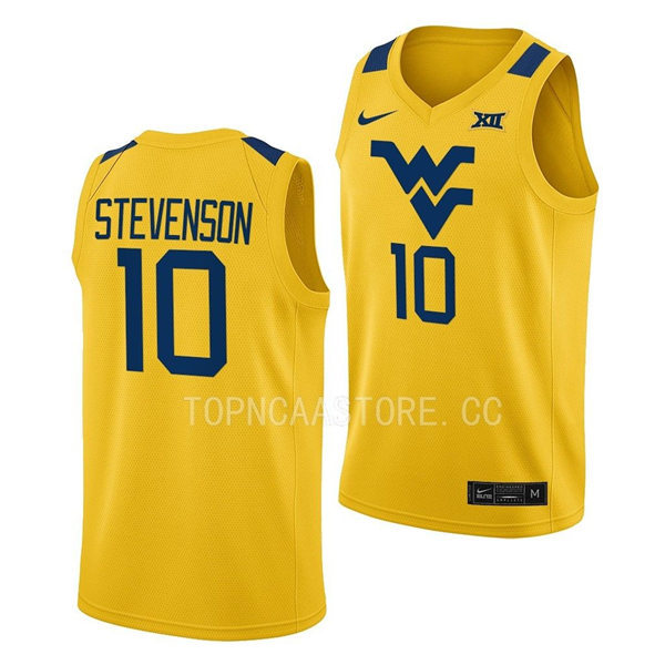 Mens Youth West Virginia Mountaineers #10 Erik Stevenson Nike 2022 Gold College Basketball Game Jersey