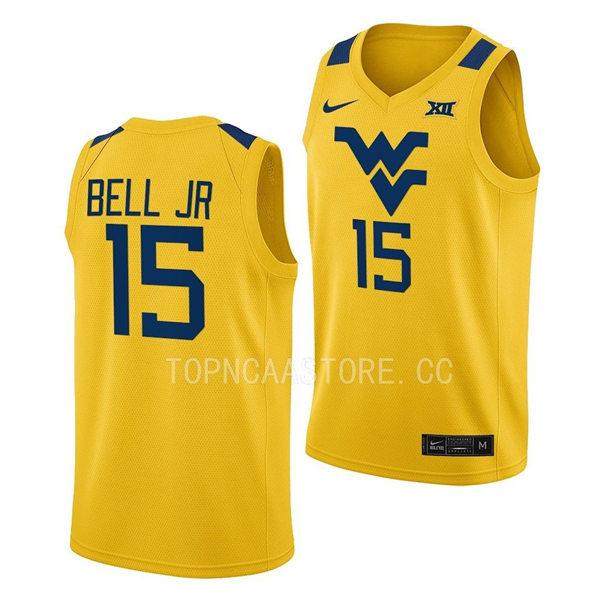 Mens Youth West Virginia Mountaineers #15 Jimmy Bell Jr. Nike 2022 Gold College Basketball Game Jersey