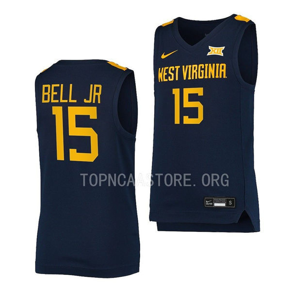 Mens Youth West Virginia Mountaineers #15 Jimmy Bell Jr. Nike 2022 Navy College Basketball Game Jersey