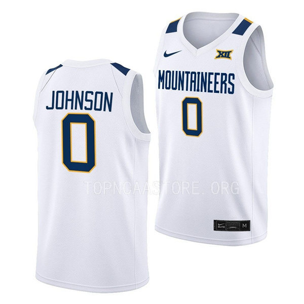 Mens Youth West Virginia Mountaineers #0 Kedrian Johnson Nike 2022 White College Basketball Game Jersey