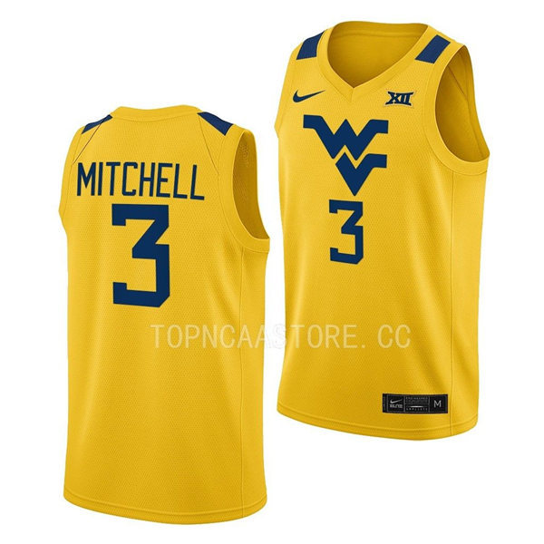 Mens Youth West Virginia Mountaineers #3 Tre Mitchell Nike 2022 Gold College Basketball Game Jersey