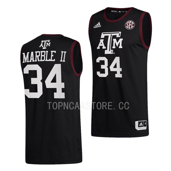 Mens Youth Texas AM Aggies #34 Julius Marble II Adidas 2022 Black College Basketball Game Jersey