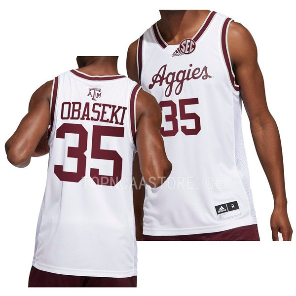 Mens Youth Texas AM Aggies #35 Manny Obaseki Adidas 2022-23 White Aggies College Basketball Game Jersey