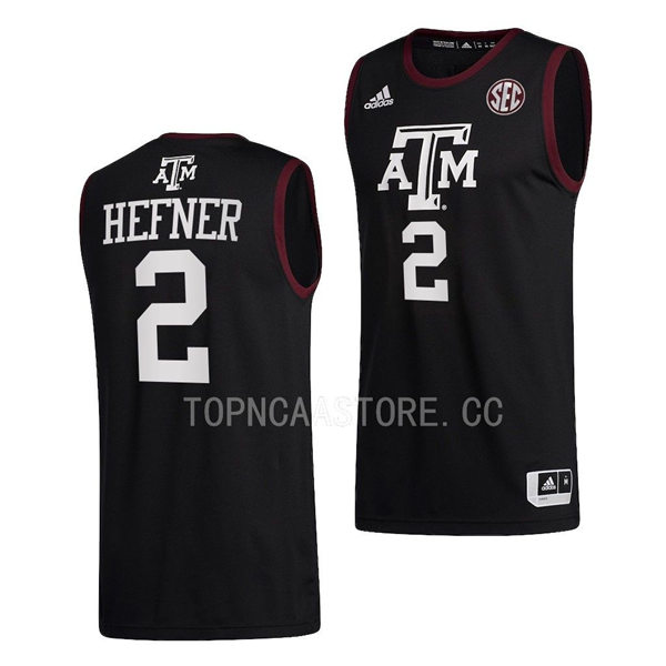 Mens Youth Texas AM Aggies #2 Hayden Hefner Adidas 2022 Black College Basketball Game Jersey