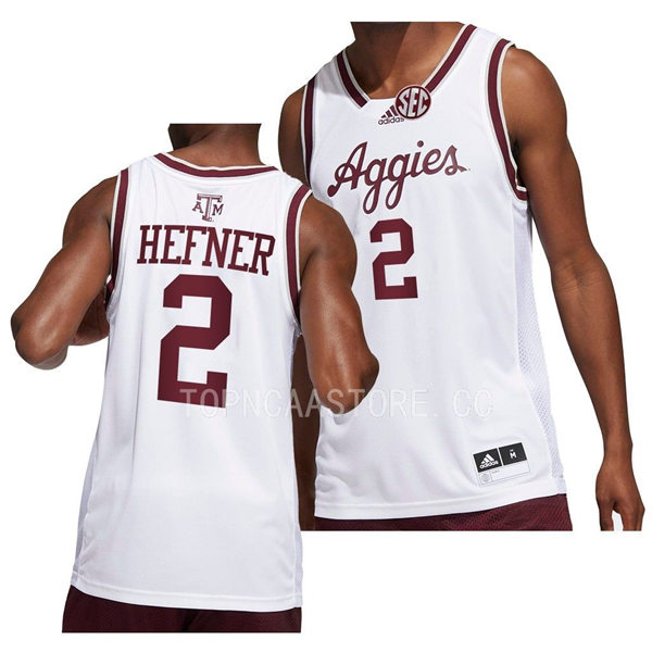 Mens Youth Texas AM Aggies #2 Hayden Hefner Adidas 2022-23 White Aggies College Basketball Game Jersey
