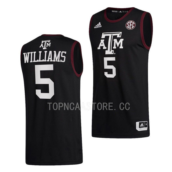 Mens Youth Texas AM Aggies #5 Jordan Williams Adidas 2022 Black College Basketball Game Jersey