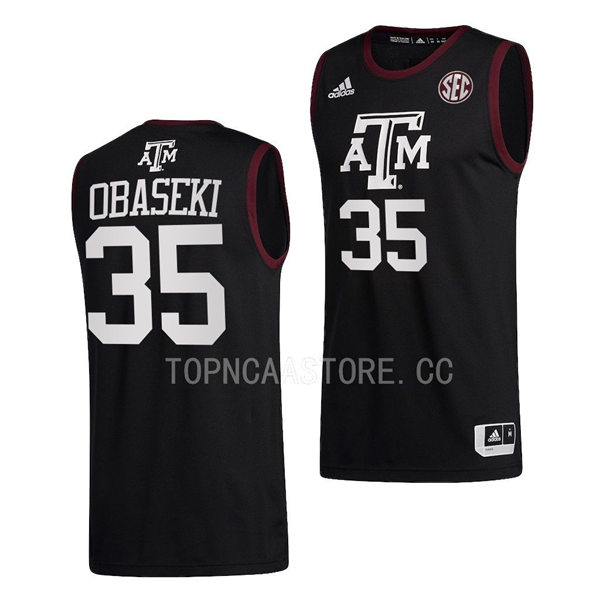 Mens Youth Texas AM Aggies #35 Manny Obaseki Adidas 2022 Black College Basketball Game Jersey