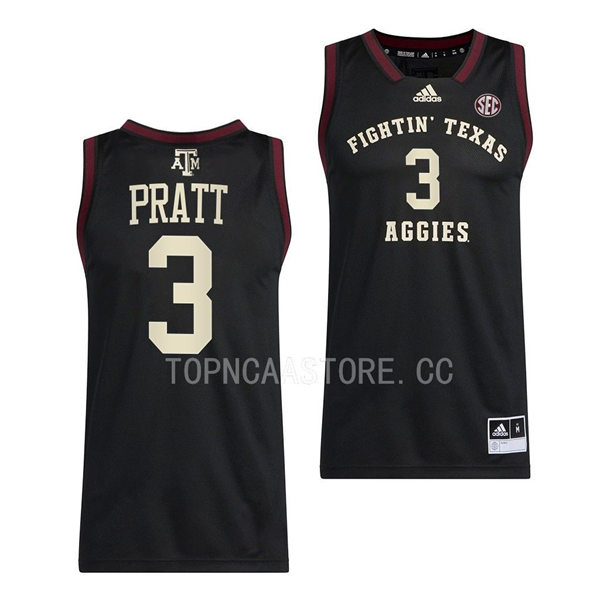 Mens Youth Texas AM Aggies #3 Erik Pratt Adidas 2022-23 Black Fightin College Basketball Limited Jersey