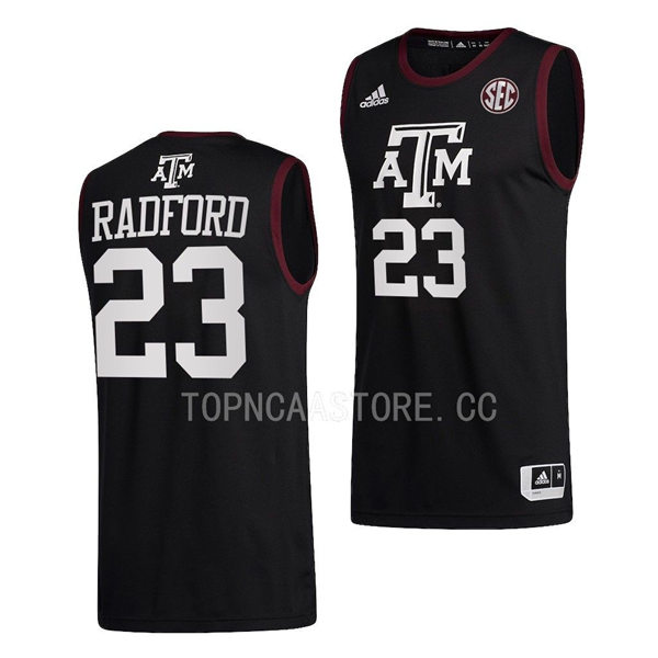 Mens Youth Texas AM Aggies #23 Tyrece Radford Adidas 2022 Black College Basketball Game Jersey