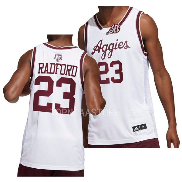 Mens Youth Texas AM Aggies #23 Tyrece Radford Adidas 2022-23 White Aggies College Basketball Game Jersey
