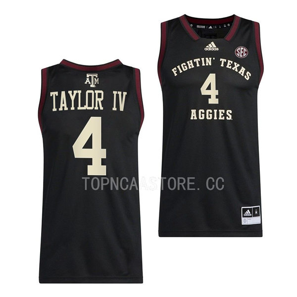 Mens Youth Texas AM Aggies #4 Wade Taylor IV Adidas 2022-23 Black Fightin College Basketball Limited Jersey