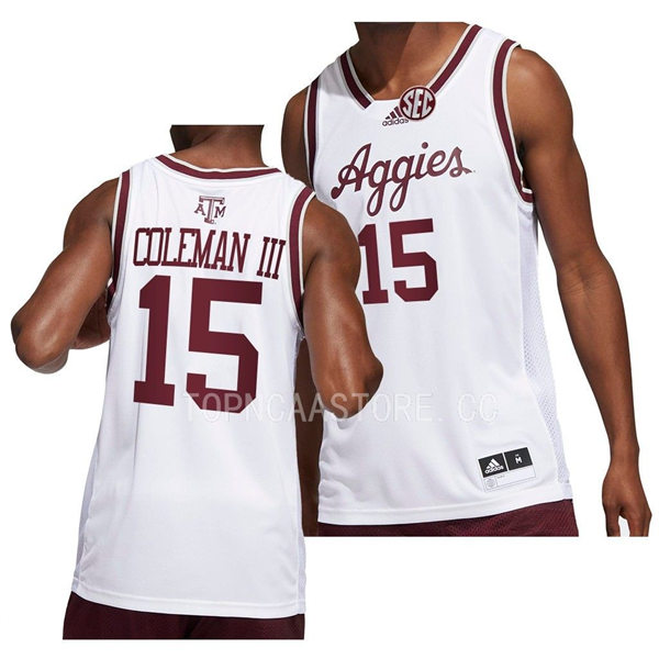 Mens Youth Texas AM Aggies #15 Henry Coleman III Adidas 2022-23 White Aggies College Basketball Game Jersey