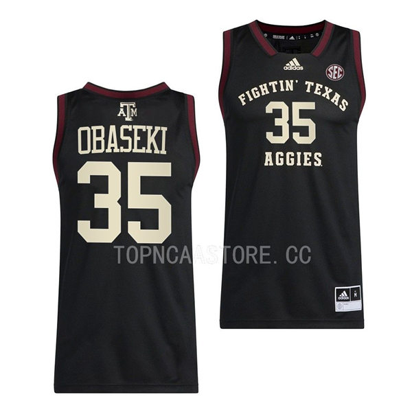 Mens Youth Texas AM Aggies #35 Manny Obaseki Adidas 2022-23 Black Fightin College Basketball Limited Jersey