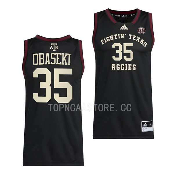 Mens Youth Texas AM Aggies #35 Manny Obaseki Adidas 2022-23 Black Fightin College Basketball Limited Jersey