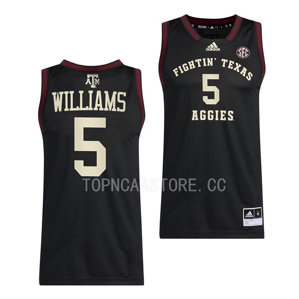 Mens Youth Texas AM Aggies #5 Jordan Williams Adidas 2022-23 Black Fightin College Basketball Limited Jersey
