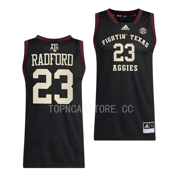 Mens Youth Texas AM Aggies #23 Tyrece Radford Adidas 2022-23 Black Fightin College Basketball Limited Jersey