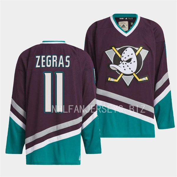 Mens Anaheim Ducks #11 Trevor Zegras Purple 1993 Team Classics Jersey 