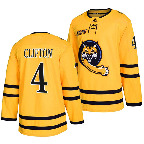 Mens Youth Quinnipiac Bobcats #4 Connor Clifton 2022 Gold Alternate College Hockey Jersey