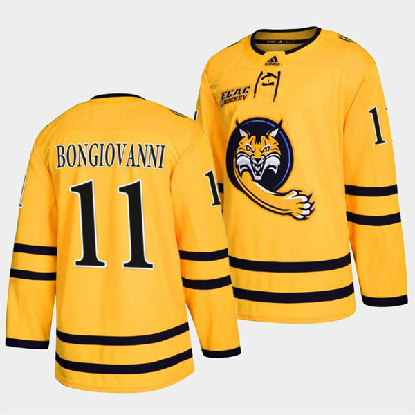 Mens Youth Quinnipiac Bobcats #11 Wyatt Bongiovanni 2022 Gold Alternate College Hockey Jersey